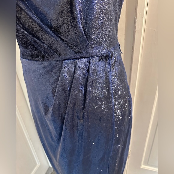 TED Baker Size 3 Navy One Shoulder Drape Midi Dress - Picture 4 of 17